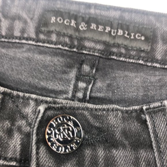 RARE ROCK & REPUBLIC BERLIN SKINNY JEANS 25x34 BLACKWASH MADE IN USA 🇺🇸 - Picture 10 of 14